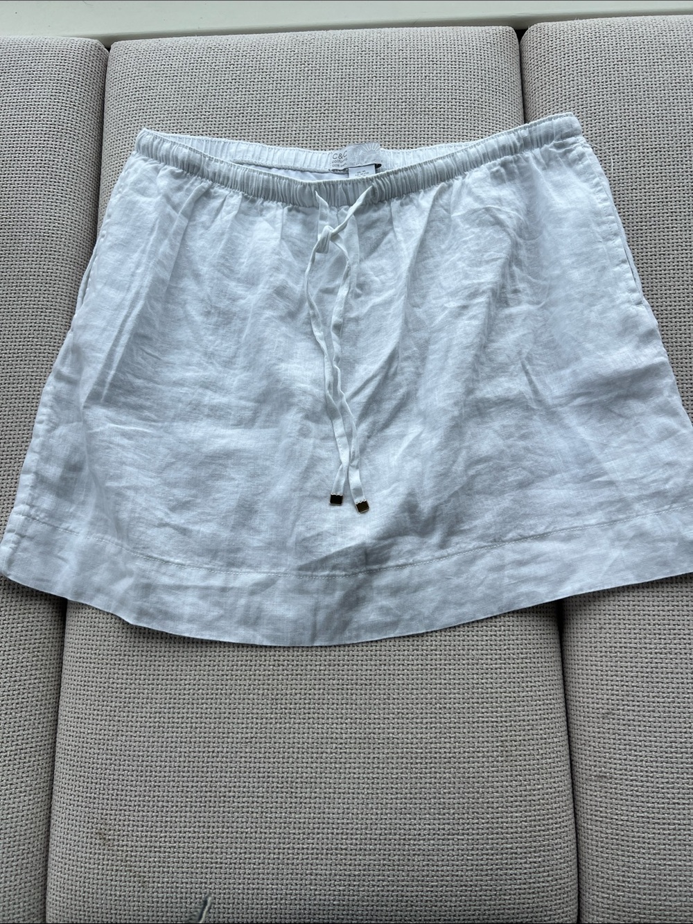 C&C California White Linen Drawstring Mini Skirt Sz XL